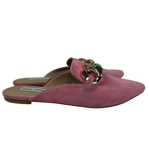 Steve Madden Chunky Gold Chain Pointed Toe Mule Barbie Pink Suede Size 6.5 - Picture 3 of 16